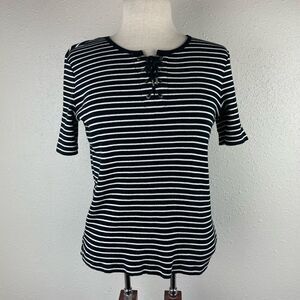 Lauren Ralph Lauren Black and White Striped Short Sleeve Top Size S EUC